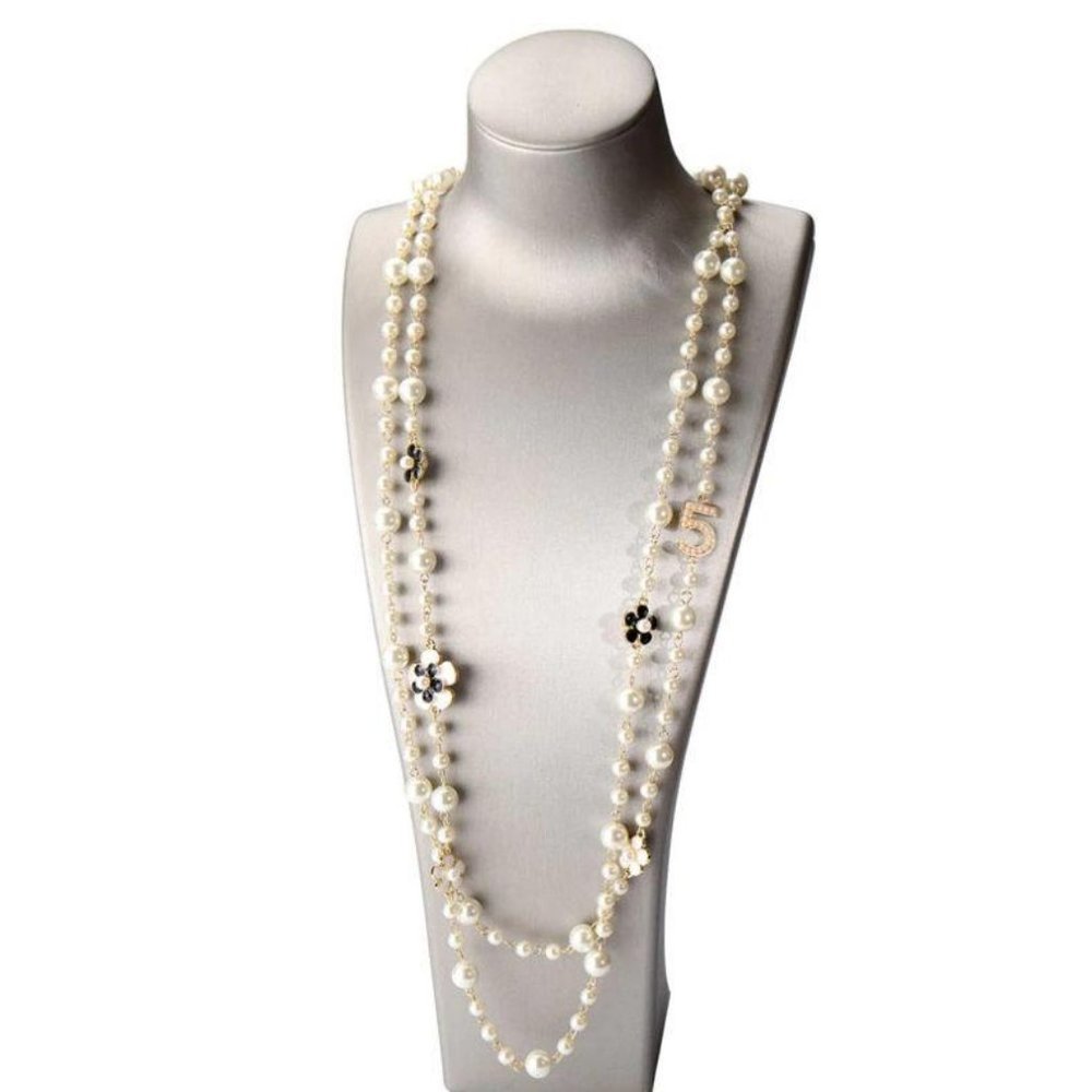 Chanel Style Long Two Layer Pearl Necklace NWT